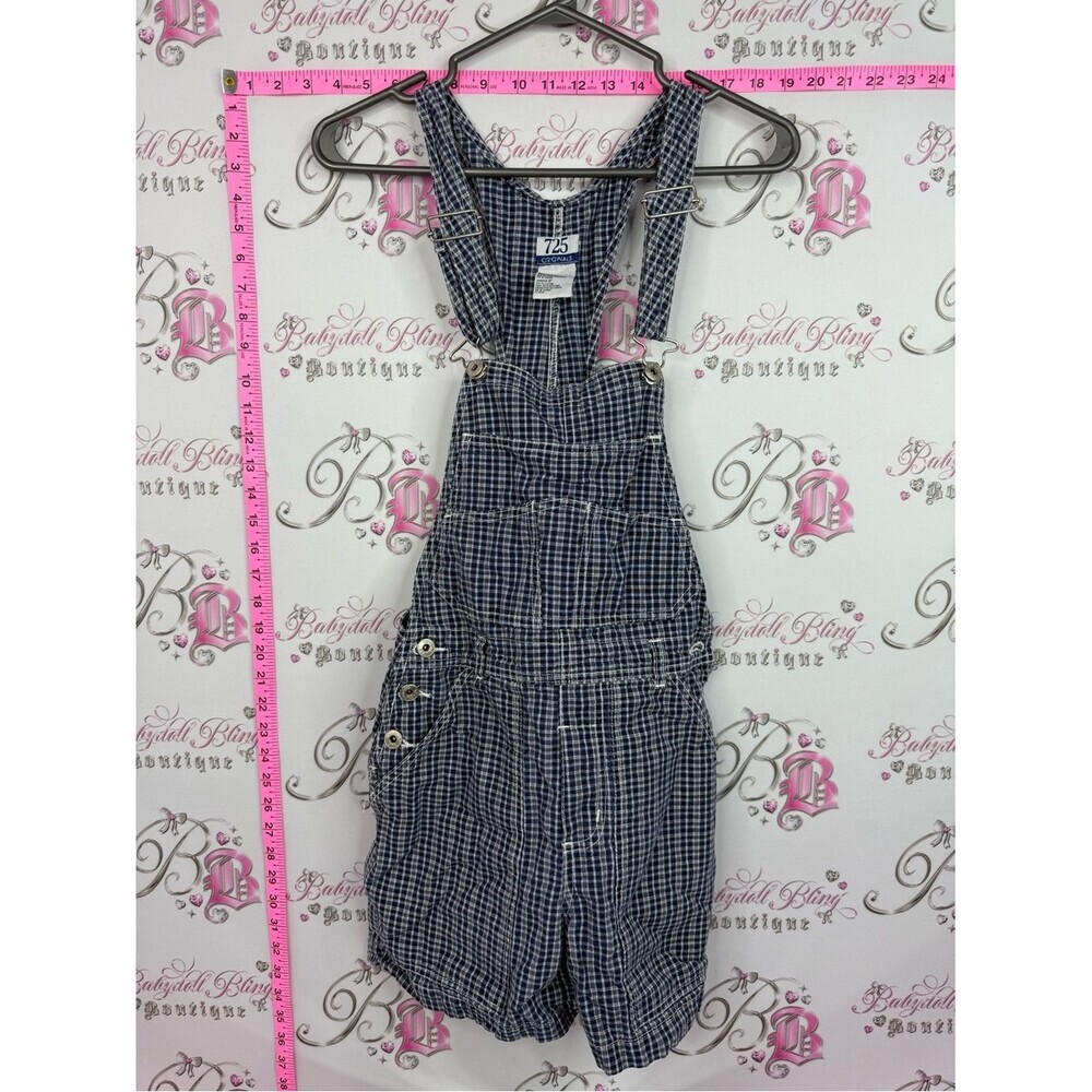 725 originals vintage overalls Girls Navy Plaid Short Overalls Jumper Romper
